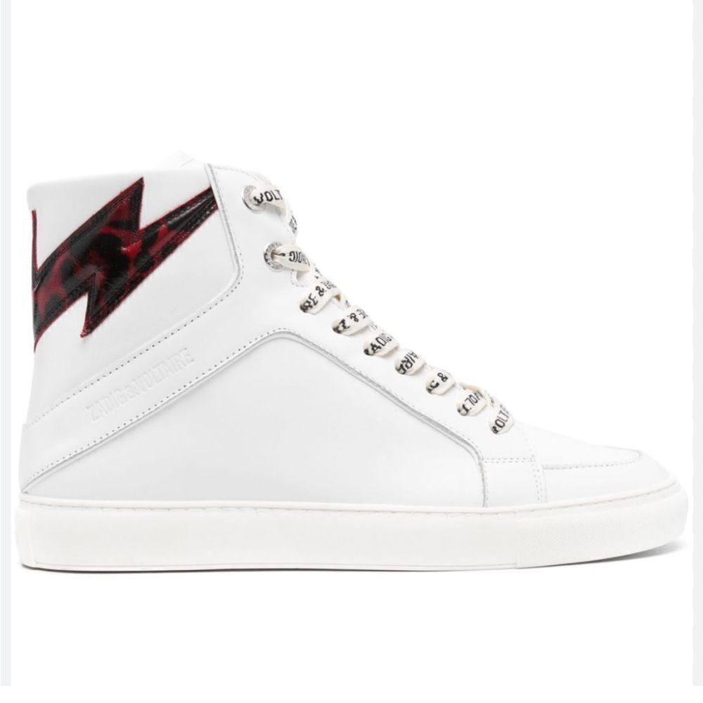 Zadig and Voltaire High Flash Calfskin Sneakers, Red‎ Lightening Bolt, 7, NIB